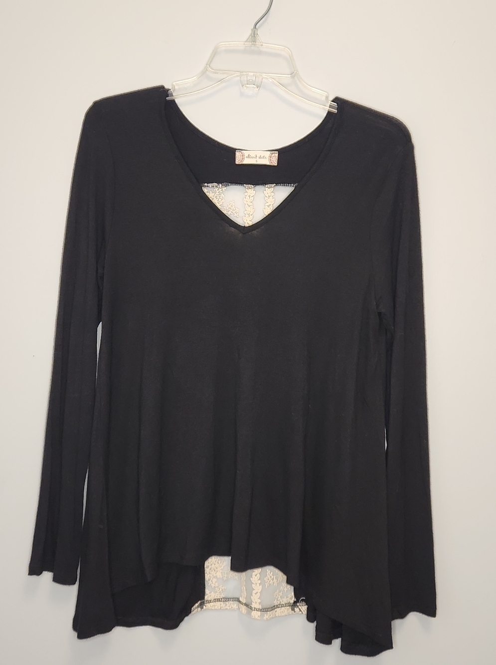 Altar'd State Black Long-Sleeve Lace-Back Top Size Small